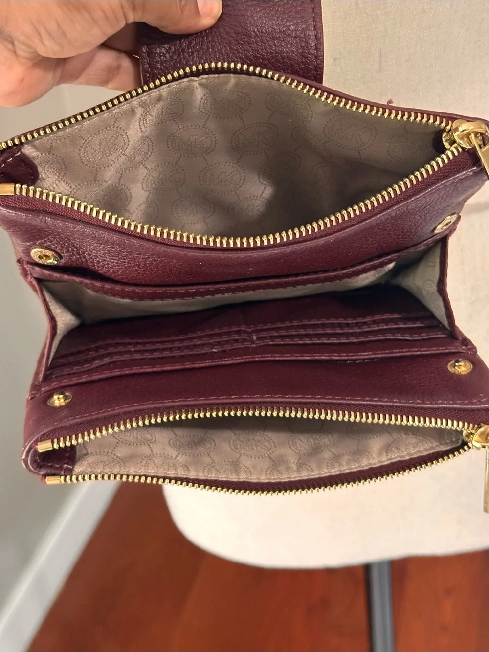 Michael Kors Merlot Pebbled Leather Crossbody with Gold MK Logo
